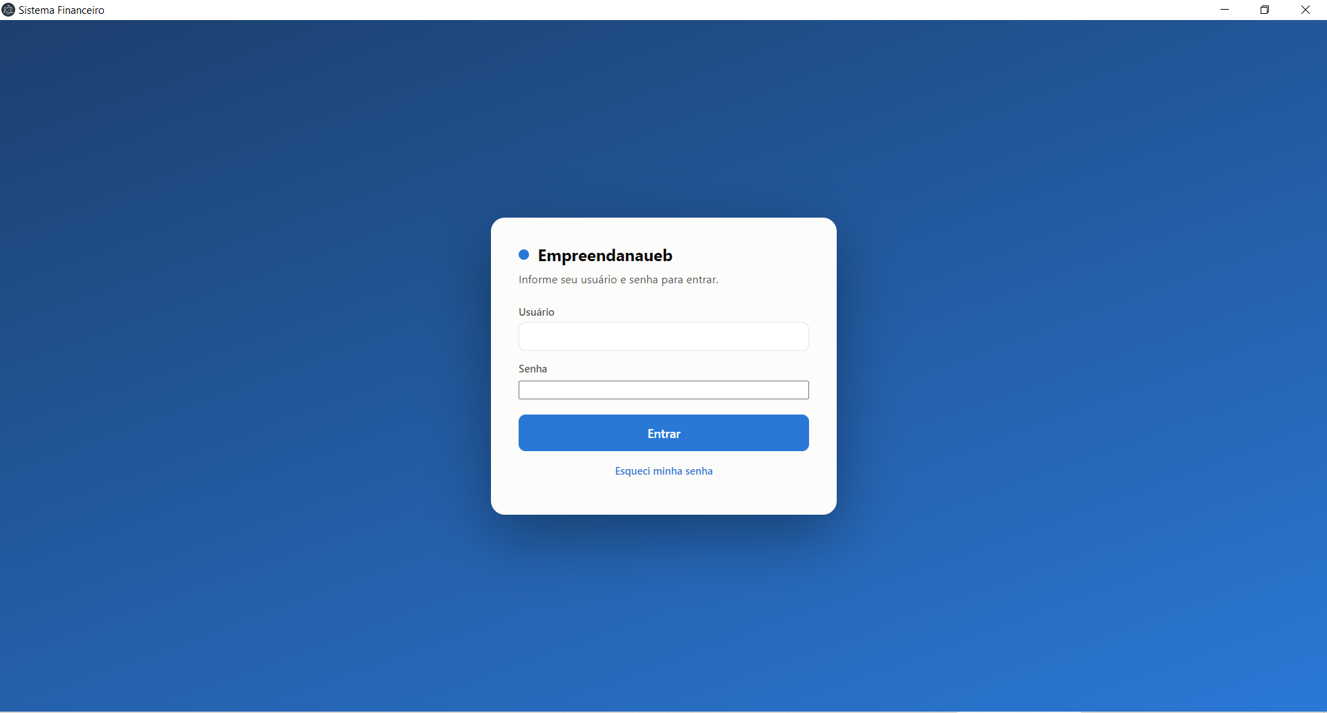 Tela de login do sistema financeiro