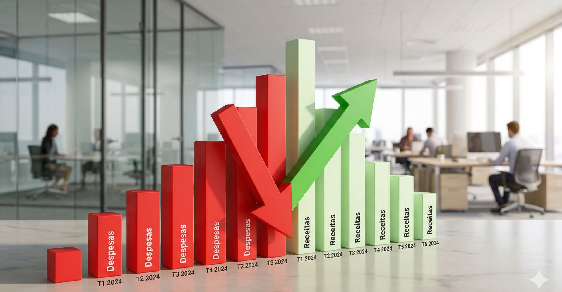Não Deixe Acontecer: Os 4 Erros Financeiros Que Podem Acabar Com Sua Empresa 3 Gráfico financeiro desequilibrado, aumento de despesas, queda de lucros