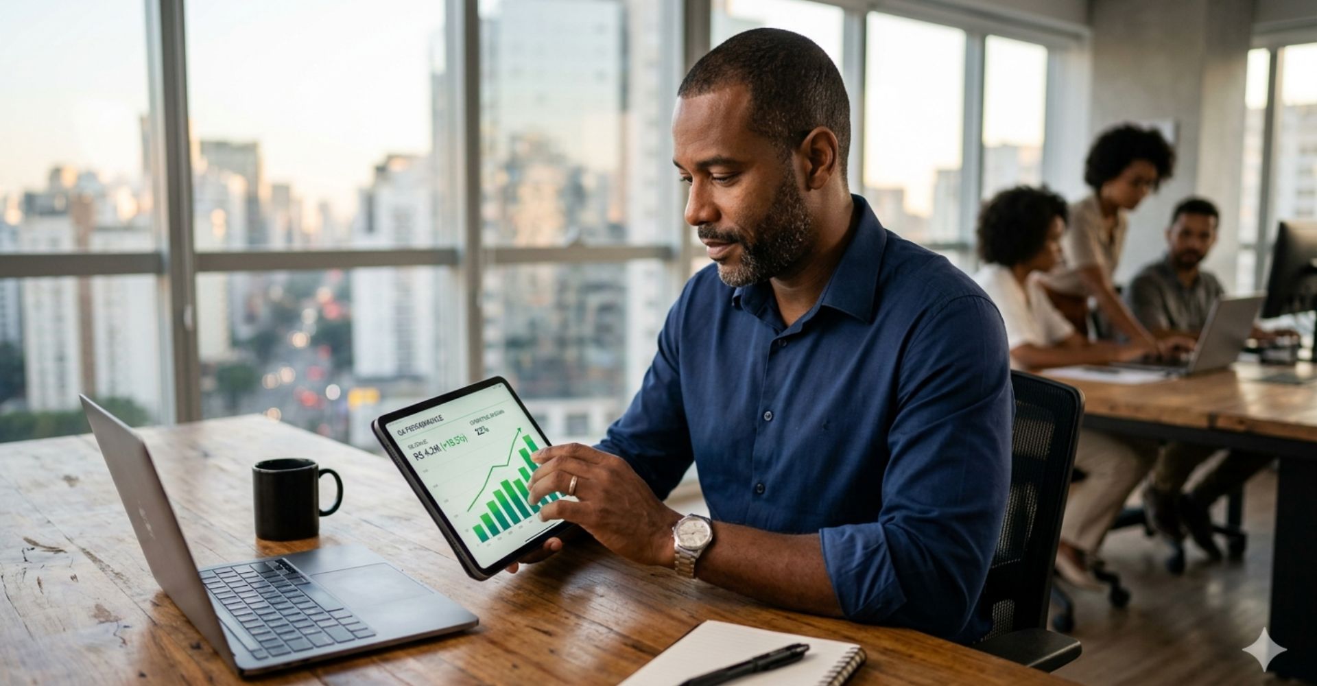 O que ninguém te conta sobre o medo de investir no negócio (e como ele trava o seu lucro) 3 Empresário analisando métricas para superar o medo de investir no negócio e obter lucro. medo de investir no negócio