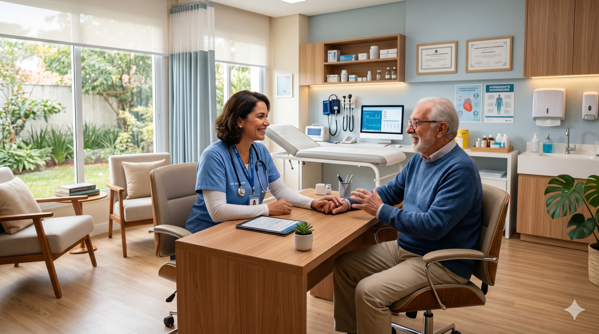 Enfermeiro Empreendedor: Como Sair do Plantão e Criar Seu Legado 2 Enfermeira autônoma em consultório particular, prestando atendimento humanizado a paciente, destacando o empreendedorismo e a qualidade do cuidado na enfermagem.