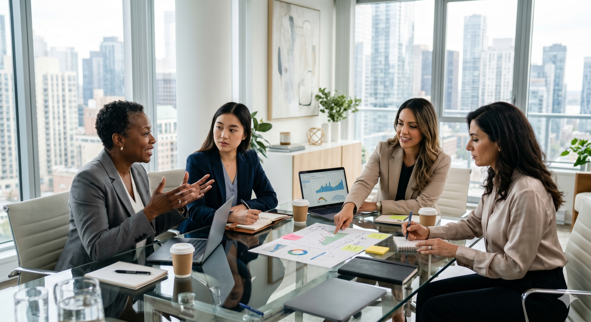 A Nova Era do Empreendedorismo Feminino: Descubra as Tendências 2 Mulheres empresárias discutindo estratégias em um escritório moderno