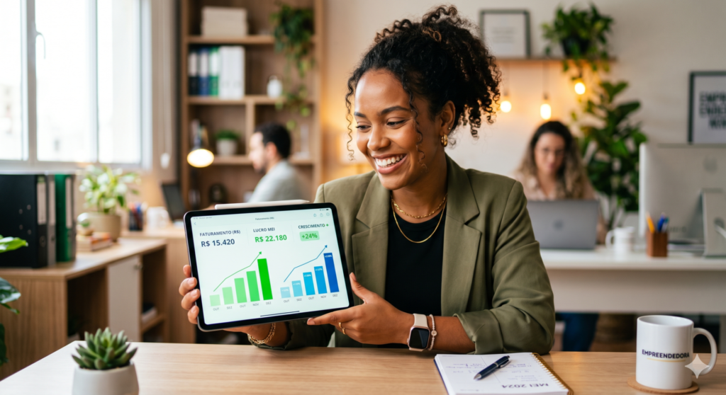 capa - Empreendedor MEI feliz com controle financeiro e lucro