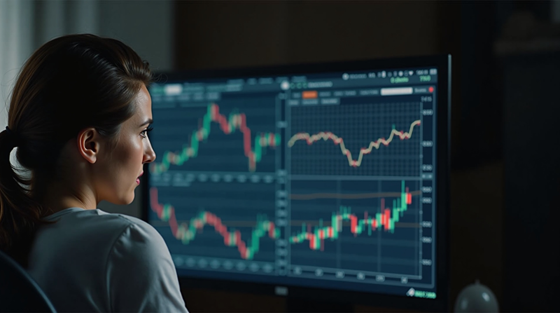 empresária analisando indicadores financeiros no computador
