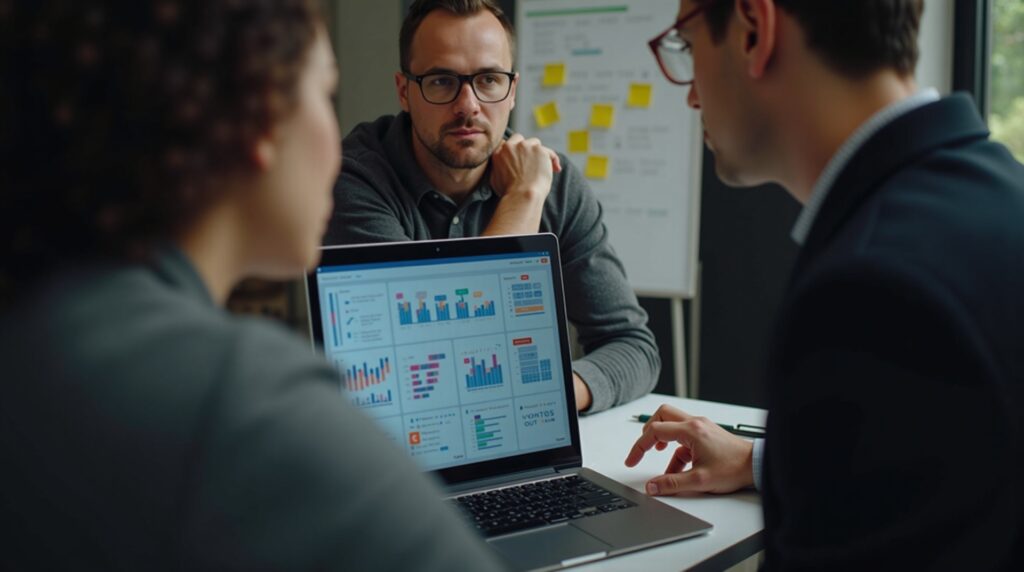 Equipe de marketing digital colaborando em estratégias para destravar o crescimento da empresa