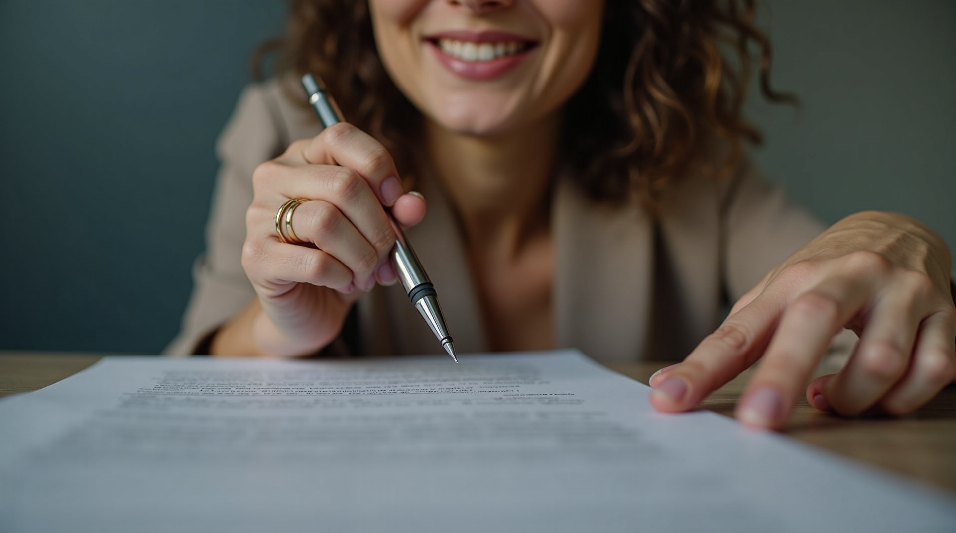 Empresária experiente revisando um plano de negócios, com foco em detalhes e estratégia.