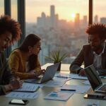 Profissionais colaborando em finanças empresariais