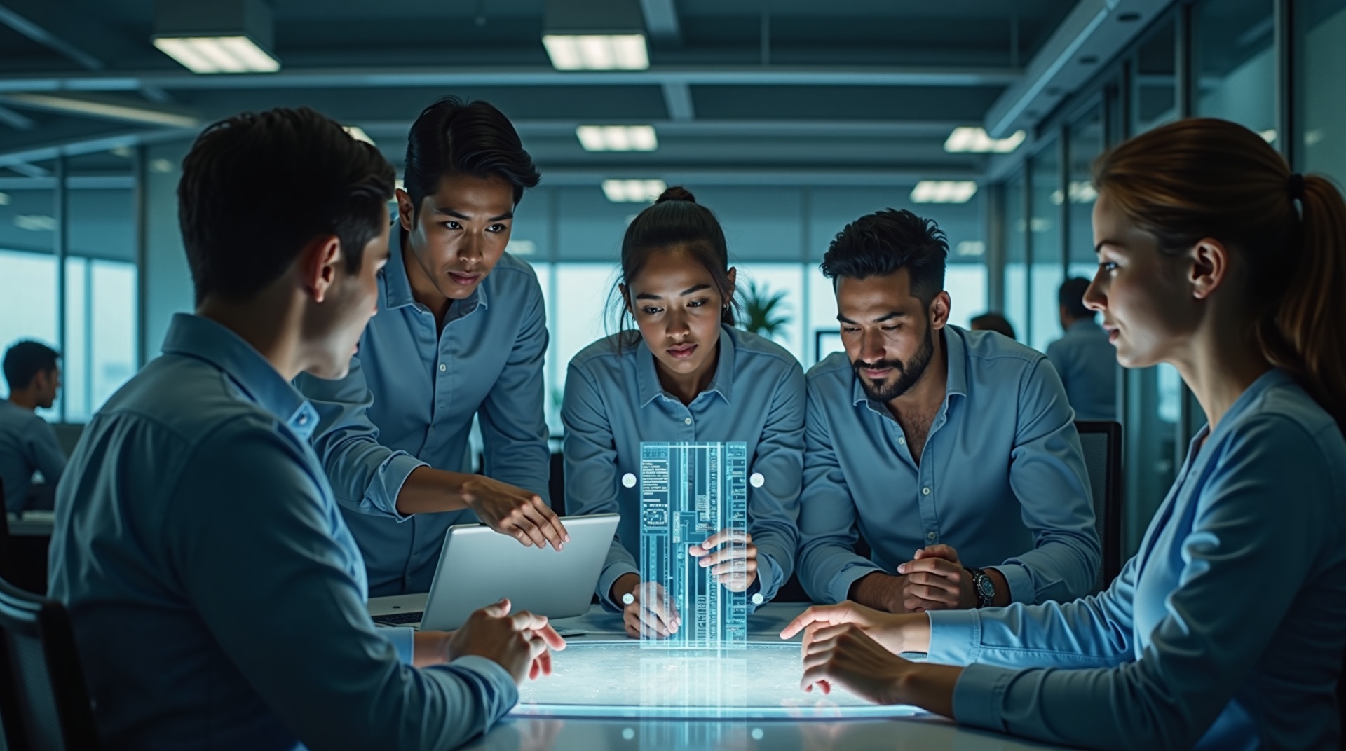 Escritório futurista com automação financeira