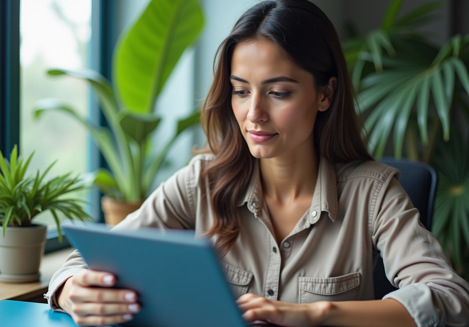 Empreendedora calculando dados financeiros em escritório