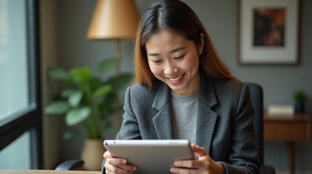 Empreendedor analisando gráficos financeiros em um escritório moderno.