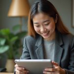 Empreendedor analisando gráficos financeiros em um escritório moderno.