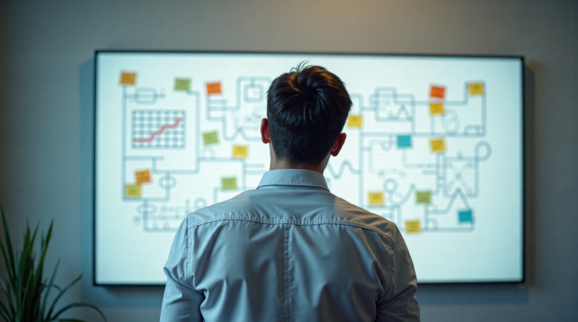 Empresário analisando gráficos de crescimento e planejamento estratégico para identificar motivos que travam o negócio.