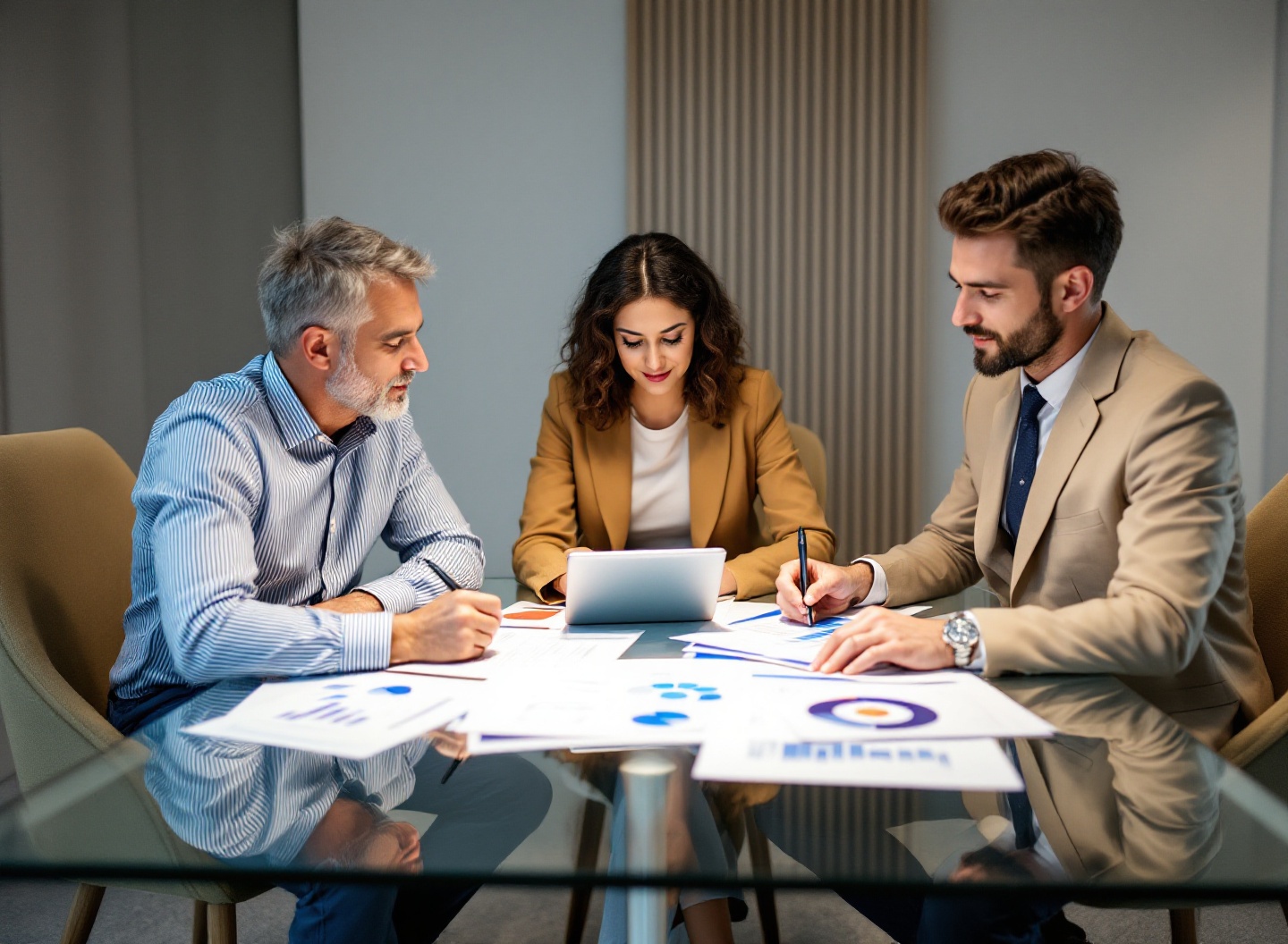 Equipe de negócios em reunião de análise de dados financeiros