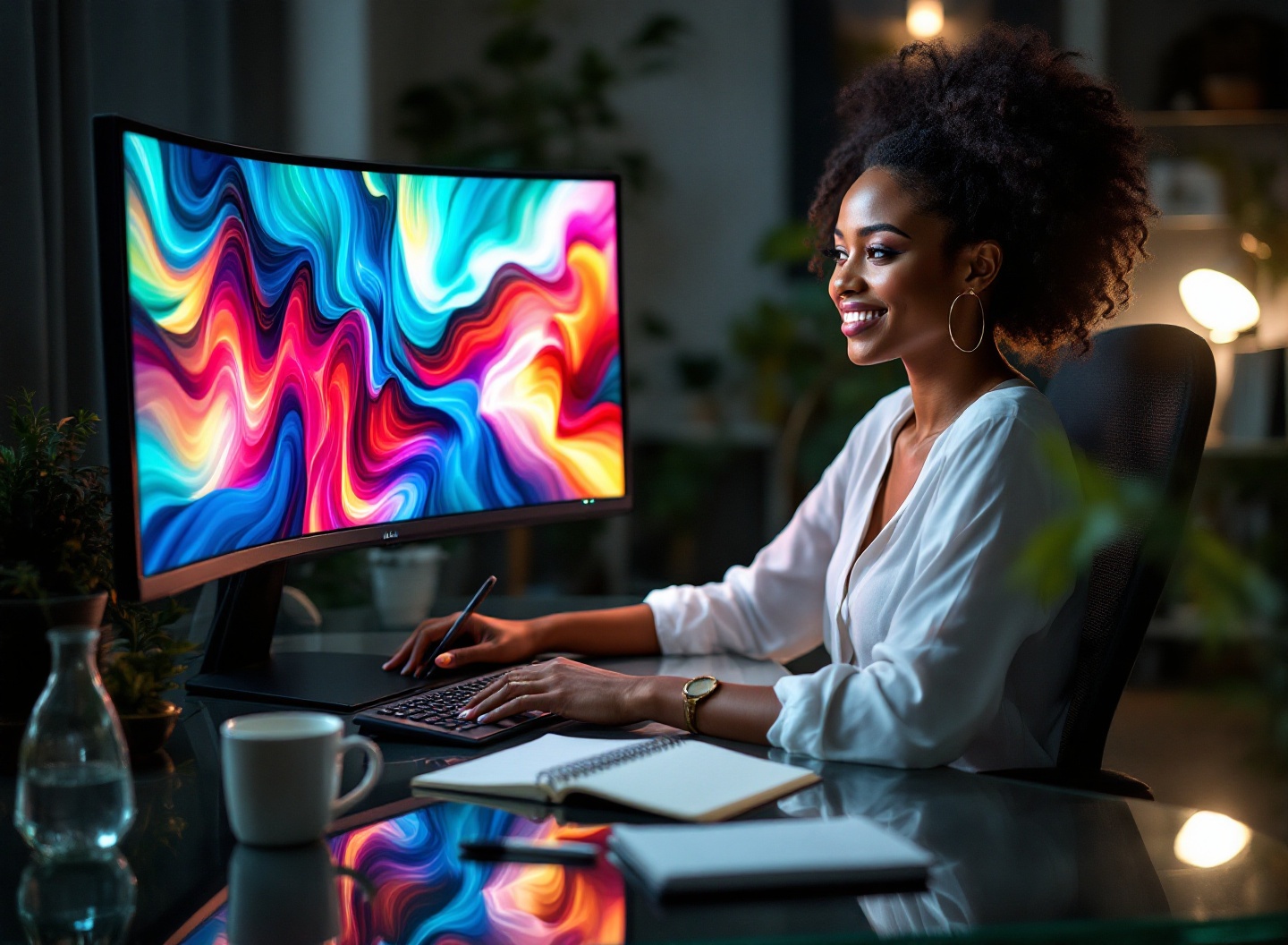 Faturamento não é lucro! A planilha de controle de despesas que revela onde seu dinheiro realmente desaparece 3 Empreendedora analisando gráficos de fluxo de caixa e controle de despesas em monitor de computador