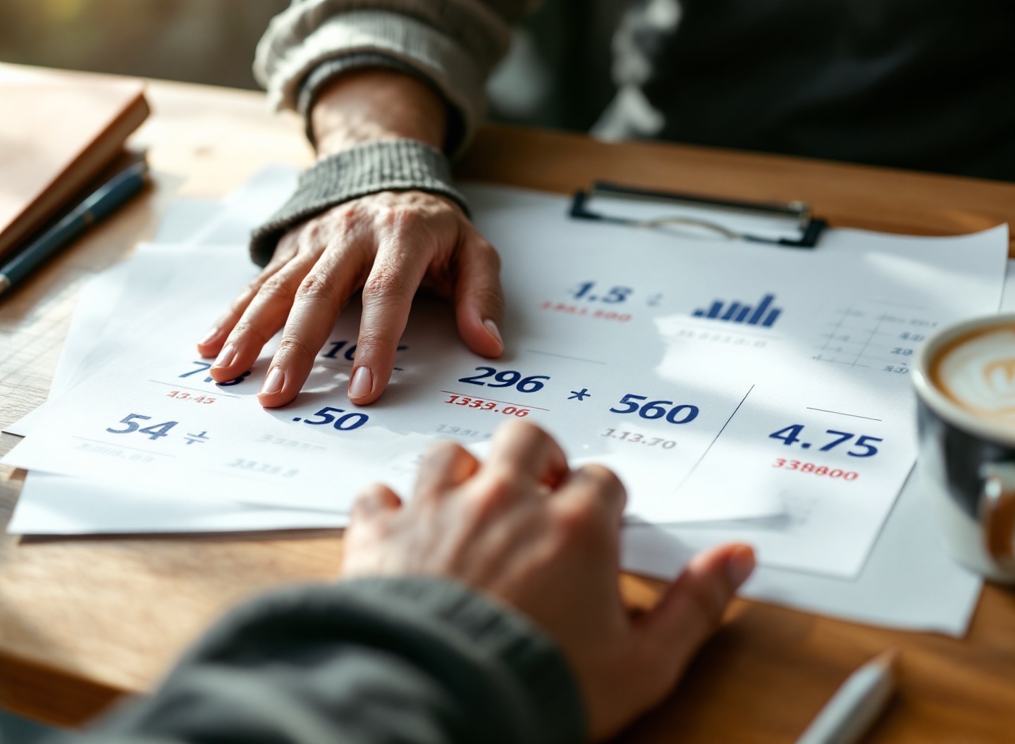 Faturamento não é lucro! A planilha de controle de despesas que revela onde seu dinheiro realmente desaparece 4 Mão apontando para cálculos de margem de lucro e indicadores financeiros em planilha de controle de despesas