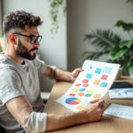 Empreendedor analisando planilha de controle de despesas e faturamento em mesa de trabalho