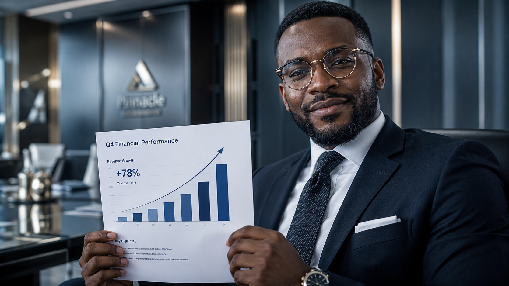 Empresário demonstrando gráfico de crescimento financeiro