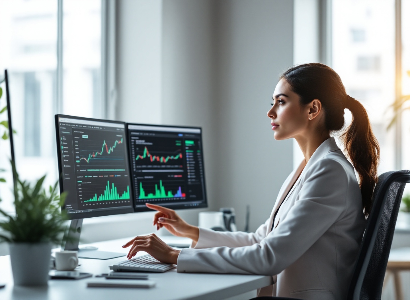Profissional analisando fluxo de caixa em planilha Excel e dashboard financeiro no computador