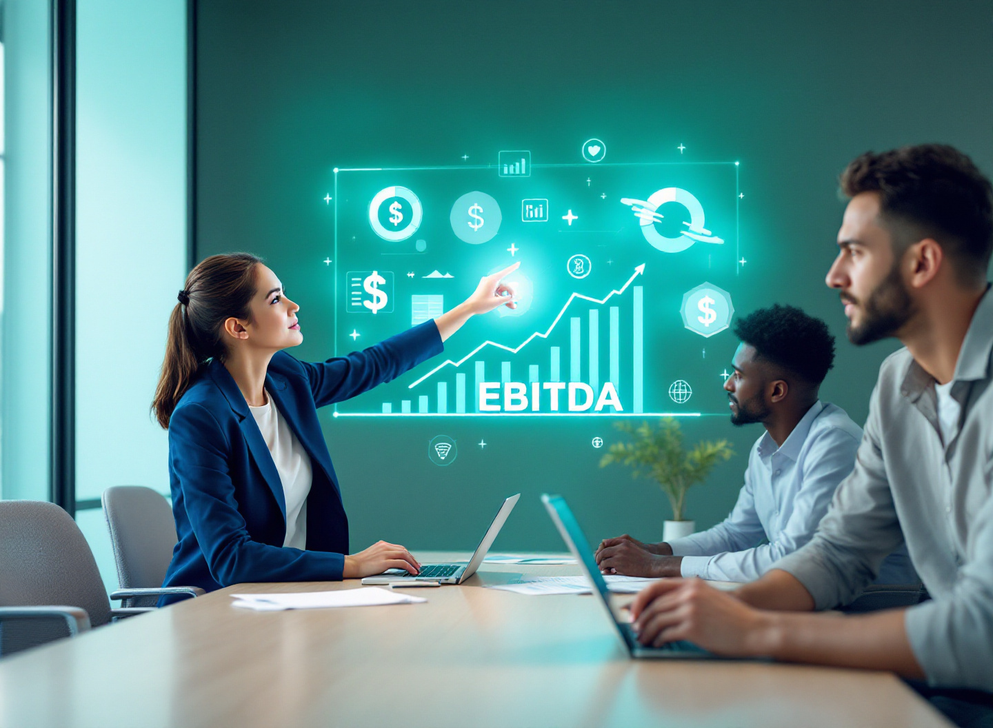 Executivos analisando EBITDA empresa e indicador EBITDA em ambiente corporativo profissional