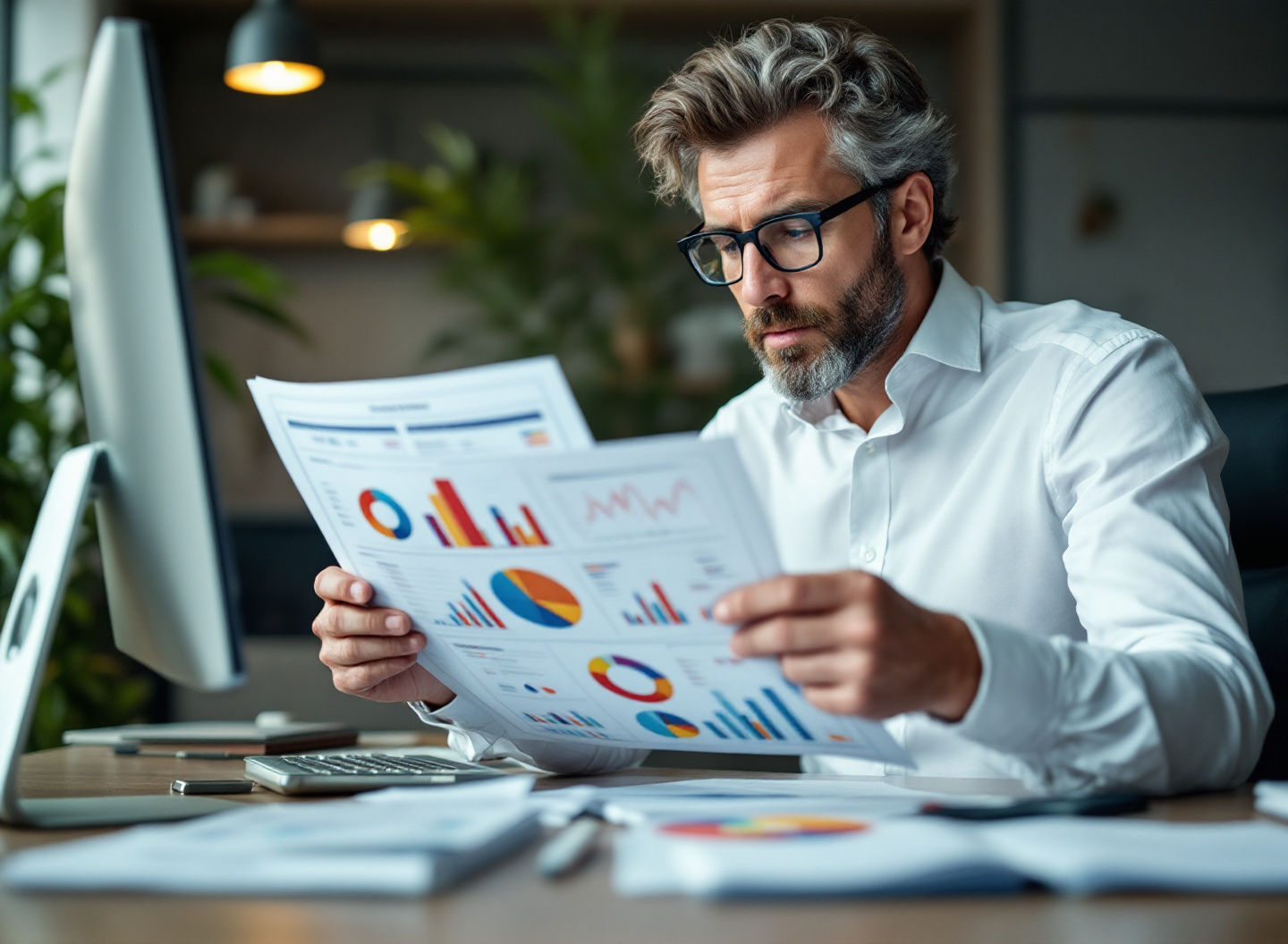 Profissional analisando DRE simplificada em relatório impresso em mesa de trabalho