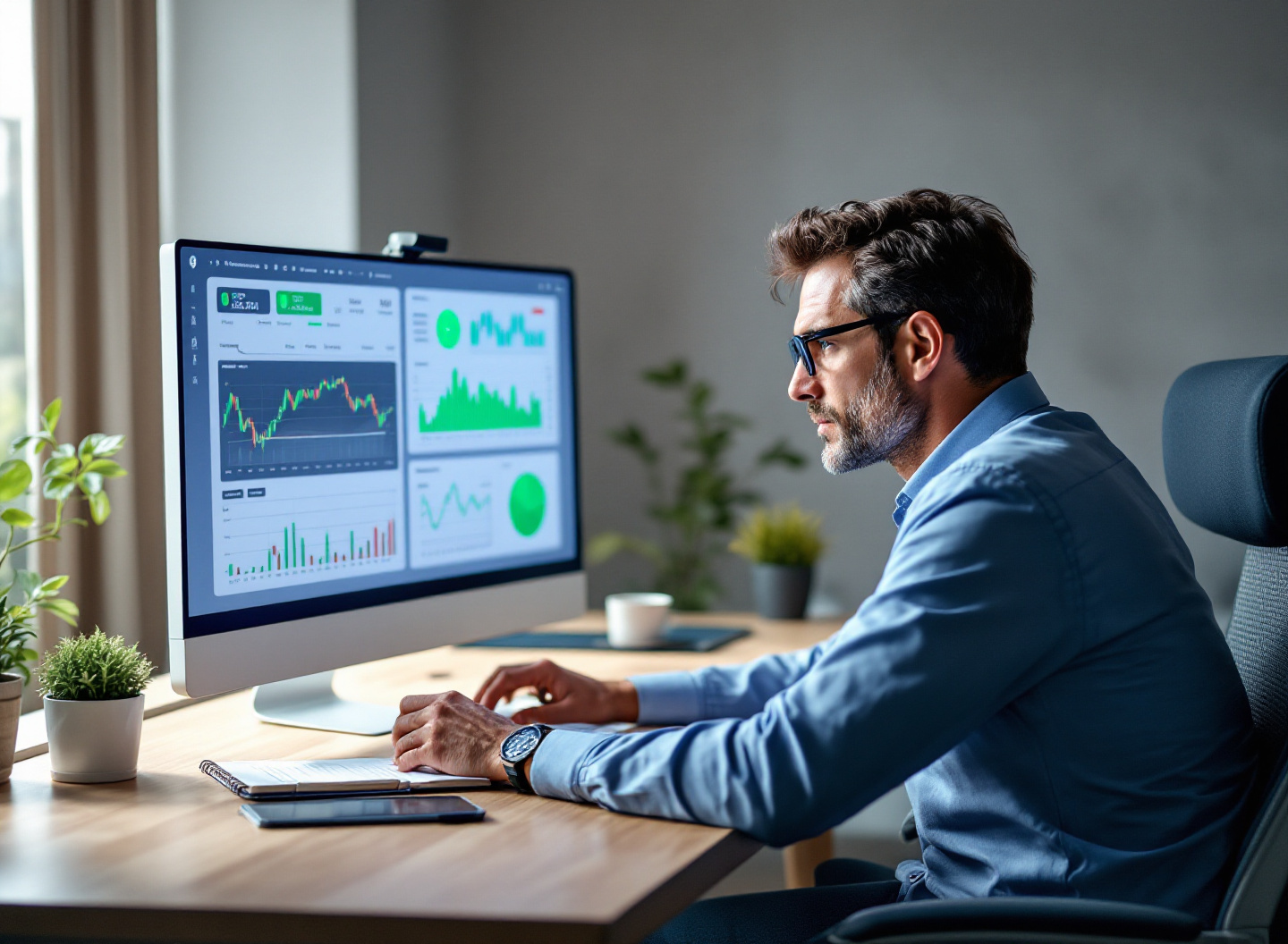 Empresário analisando relatórios financeiros em sistema de gestão financeira para empresas