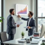 Empresário analisando crescimento de faturamento e capital de giro ideal em seu escritório moderno