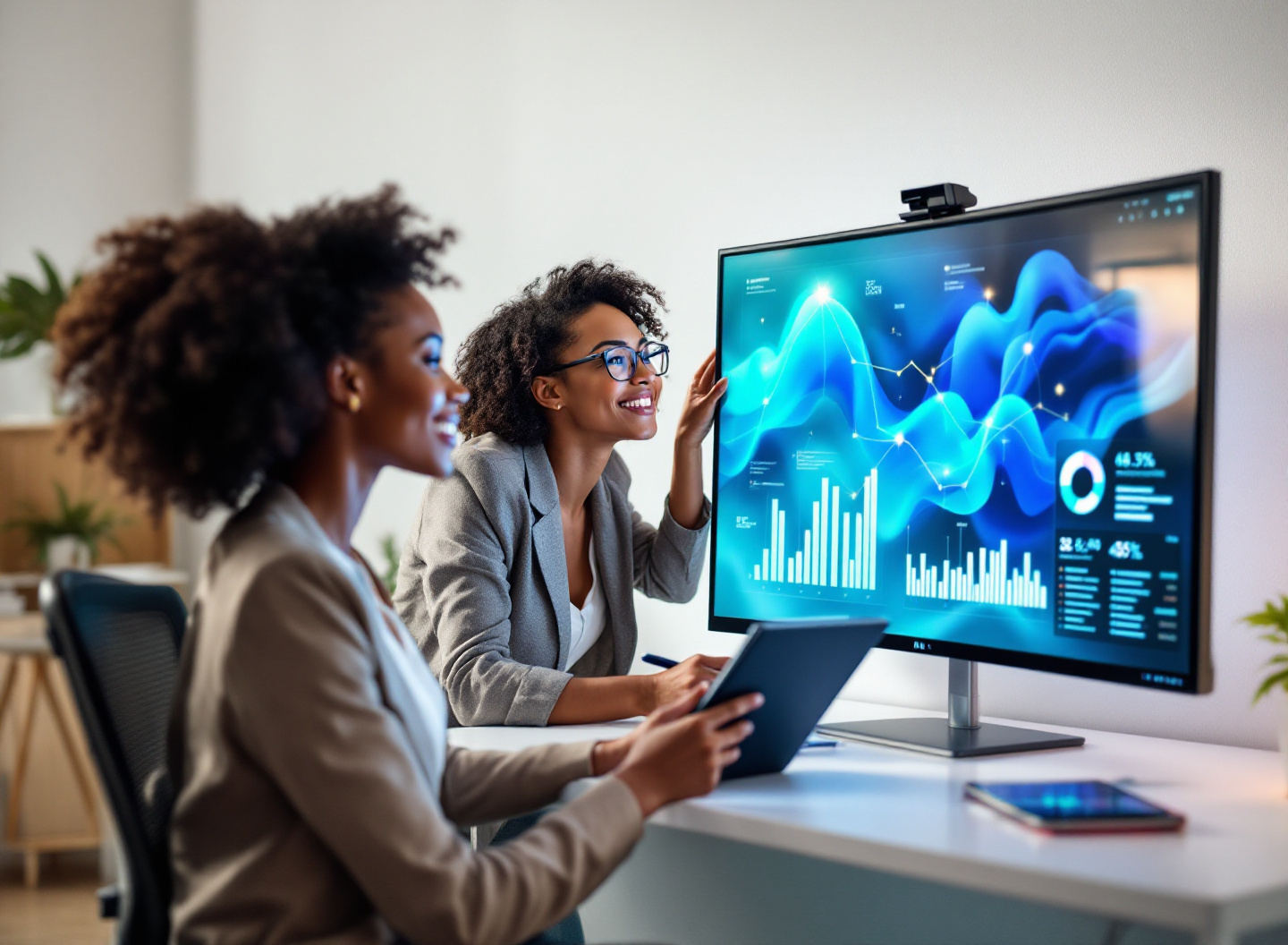 Pare de perder dinheiro com planilhas: como o software de gestão financeira certo reduz erros em até 80% 3 gestoras financeiras analisando relatórios de software de gestão em tempo real no escritório
