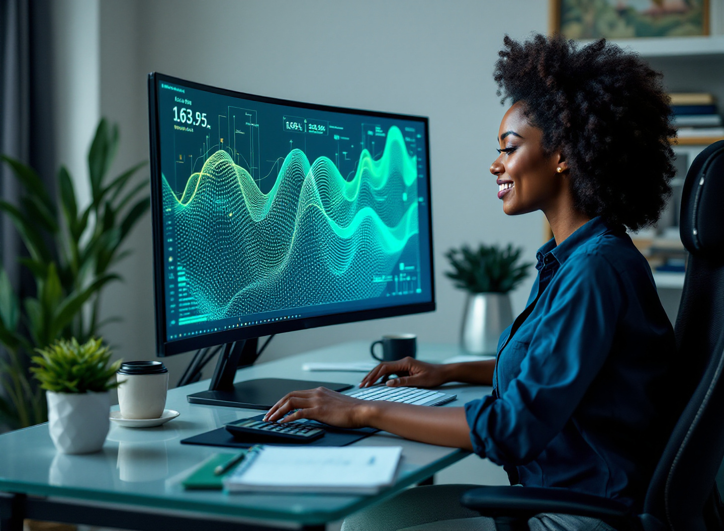 profissional calculando payback e fluxo de caixa em computador com gráficos financeiros