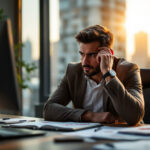 empresário preocupado analisando gráficos financeiros negativos em escritório corporativo