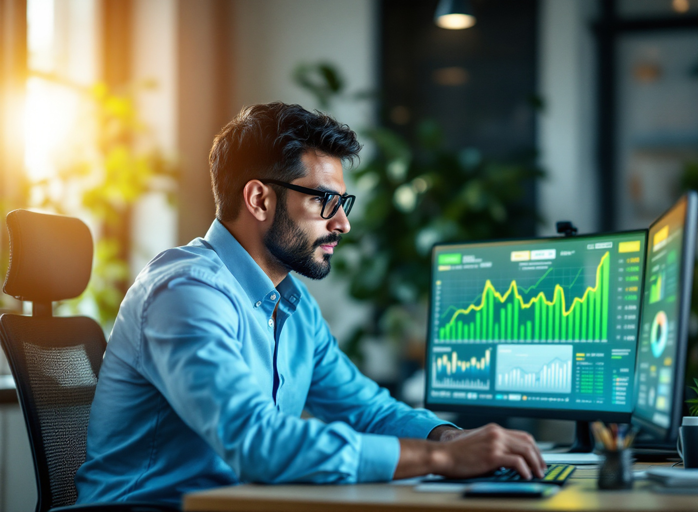 Pare de perder dinheiro com planilhas: como o software de gestão financeira certo reduz erros em até 80% 2 profissional analisando dados financeiros em software de gestão com gráficos em tempo real