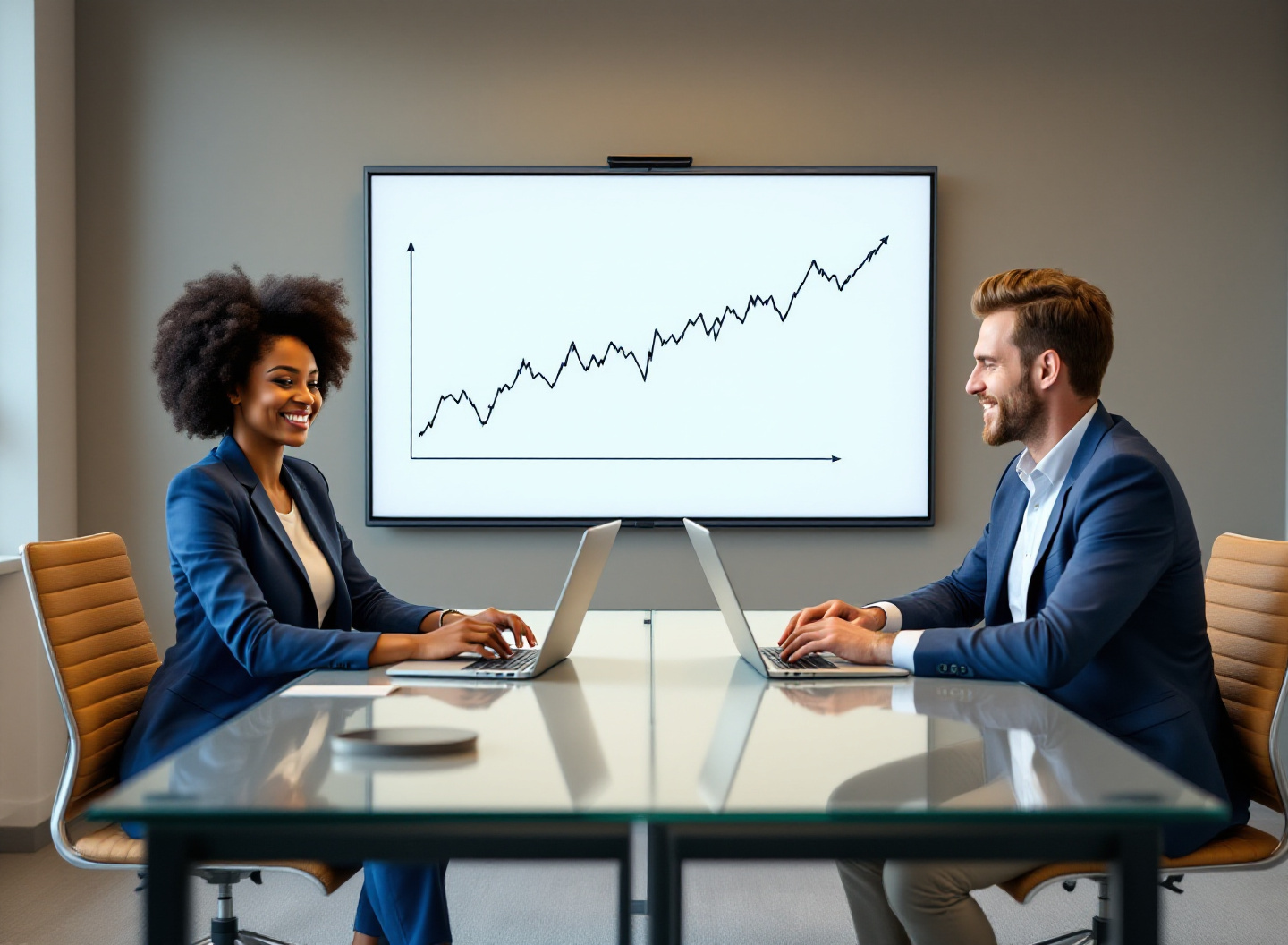 Comparação visual entre crescimento empresarial orgânico e alavancado em sala de reunião profissional