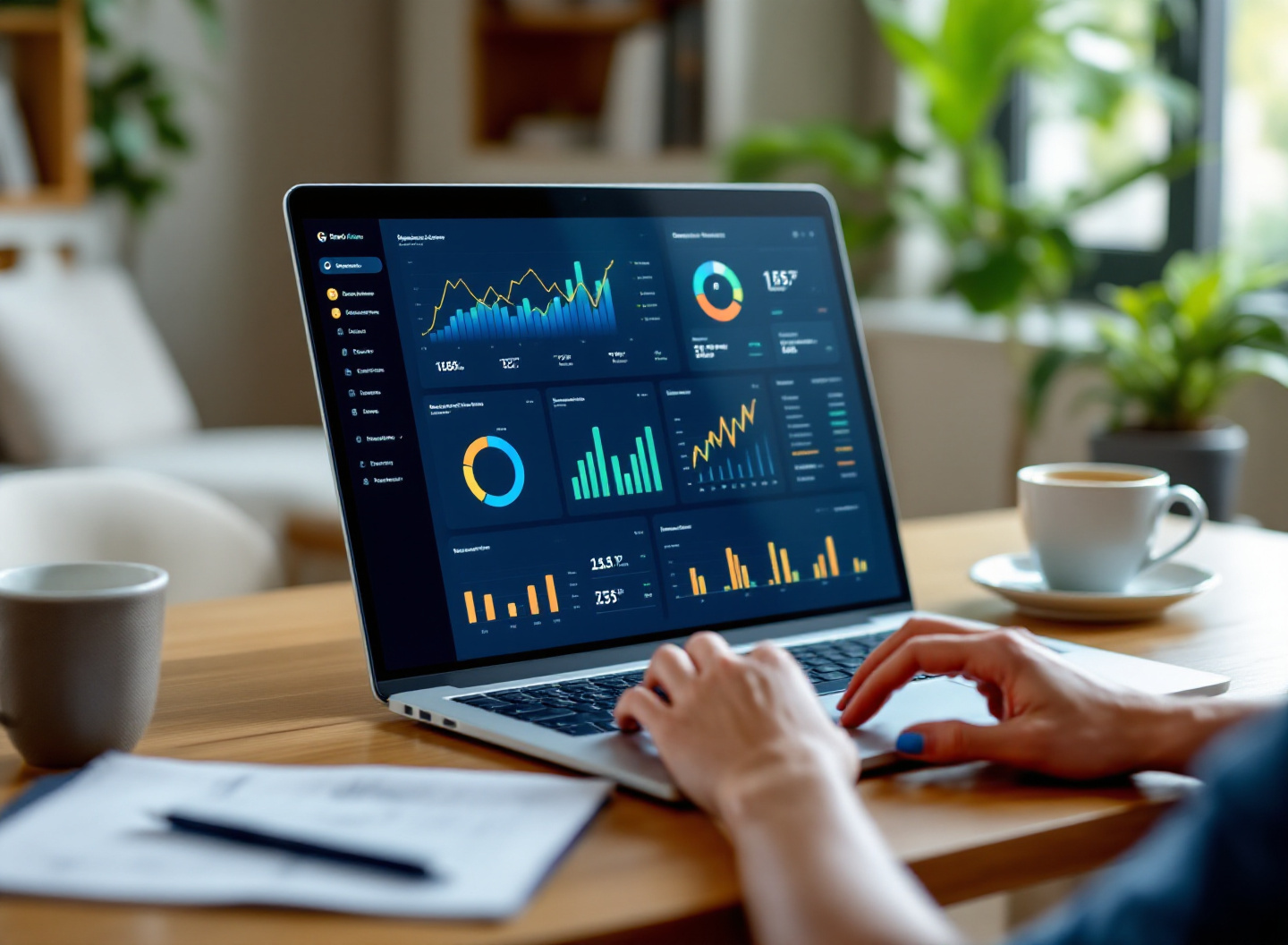 Dashboard de software para gestão financeira em notebook para pequenas empresas