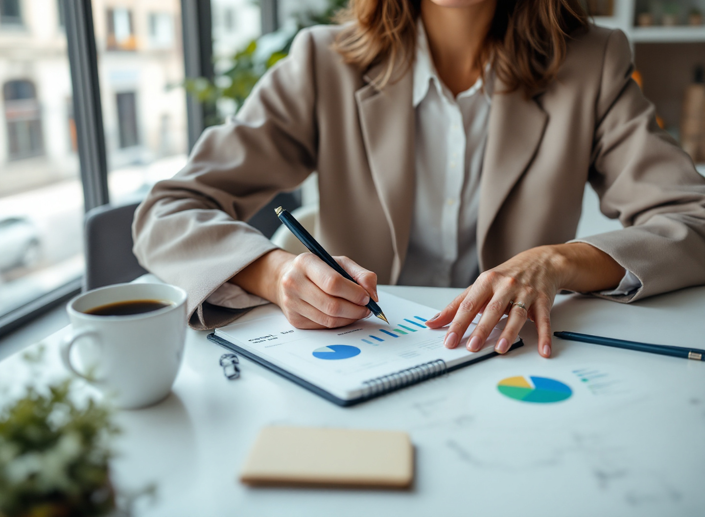 Mulher empreendedora calculando necessidade de capital de giro em notebook com planilha financeira