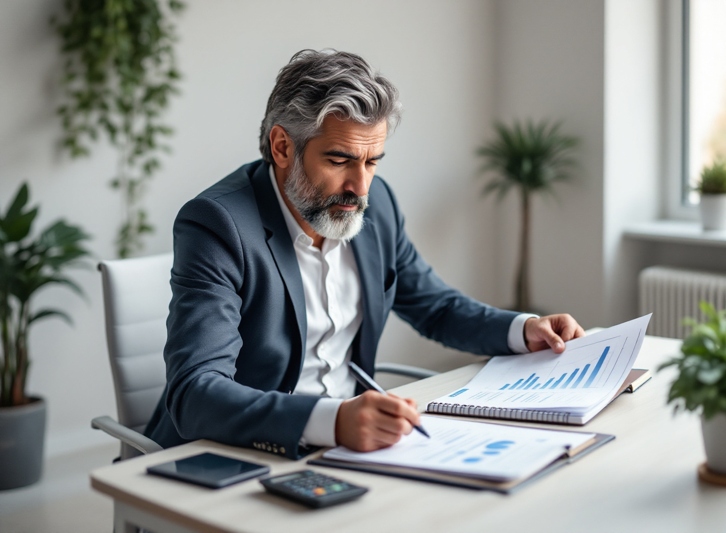 Faturamento não é lucro: como aumentar o capital de giro sem pedir empréstimo ao banco 2 Empreendedor analisando capital de giro e planejamento financeiro em escritório profissional