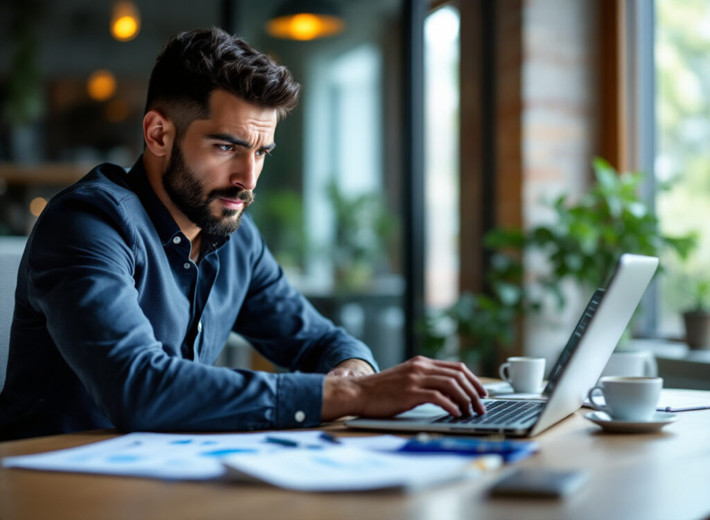 Empreendedor analisando demonstração de resultado e saúde financeira da empresa em planilha