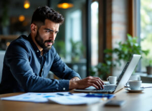 Empreendedor analisando demonstração de resultado e saúde financeira da empresa em planilha
