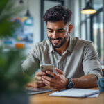Empreendedor usando WhatsApp para controle financeiro e gestão de gastos no celular