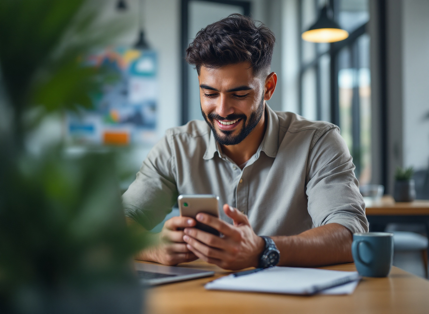 Empreendedor usando WhatsApp para controle financeiro e gestão de gastos no celular