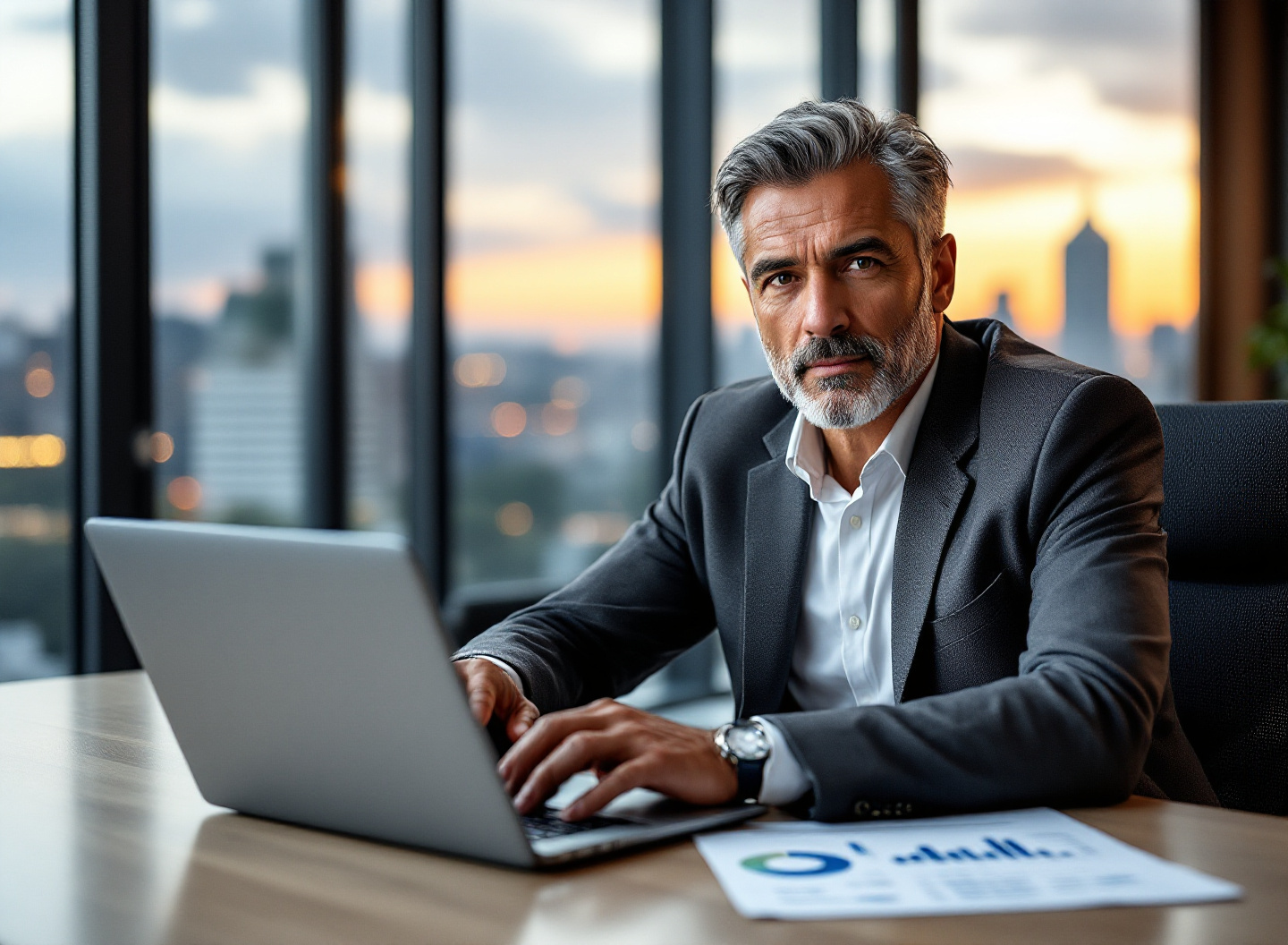 Executivo analisando EBITDA e indicadores financeiros em relatório de empresa