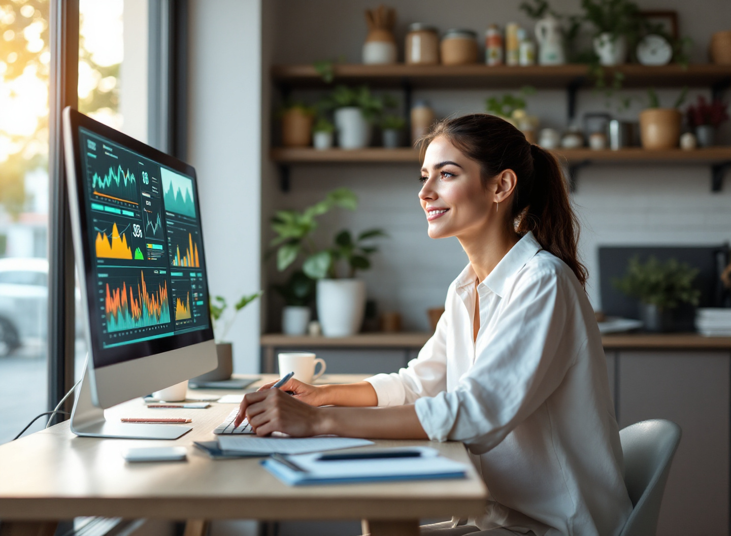 Gerente analisando dados financeiros em tempo real com sistema integrado de gestão