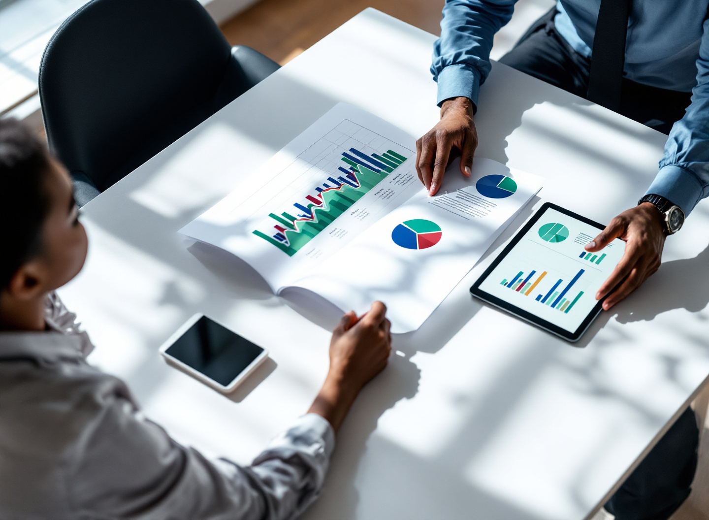 Faturamento não é lucro! O que a DRE realmente revela sobre a saúde financeira da sua empresa 3 Profissionais analisando demonstração do resultado do exercício e demonstrativo de resultados em relatório