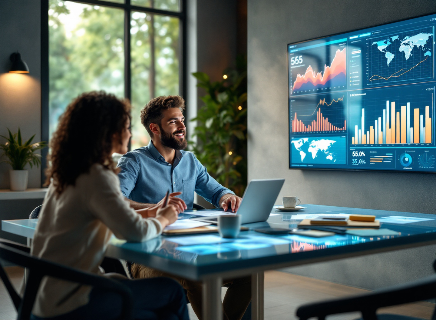 equipe financeira analisando dados de gestão de fluxo de caixa em sistema integrado de gestão financeira