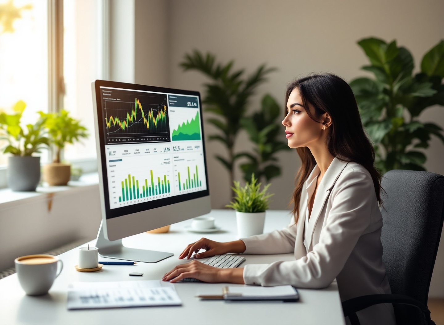 Pare de usar planilhas genéricas: como personalizar sua gestão financeira em 5 passos práticos 1 Gestora financeira analisando gráficos e dados em planilha personalizada no computador