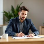 empresário analisando planilha financeira e fluxo de caixa em notebook moderno