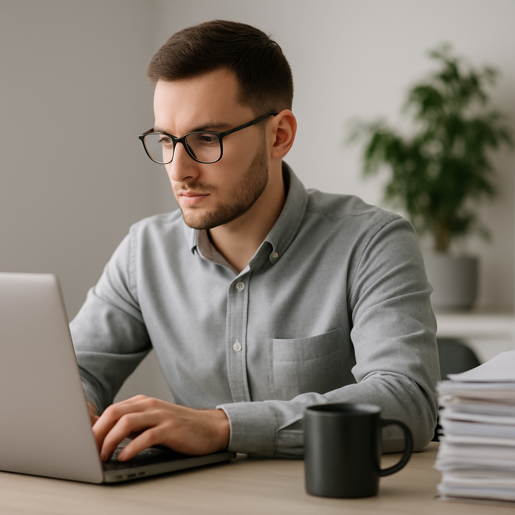 Contador acessando informações fiscais online.