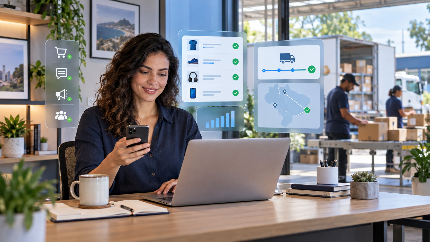 Empreendedora acompanhando pedidos e entregas de um negócio online sem estoque próprio.