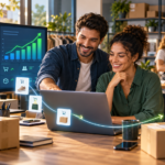 Pequenos empresários aumentando as vendas com uma plataforma de e-commerce eficiente.
