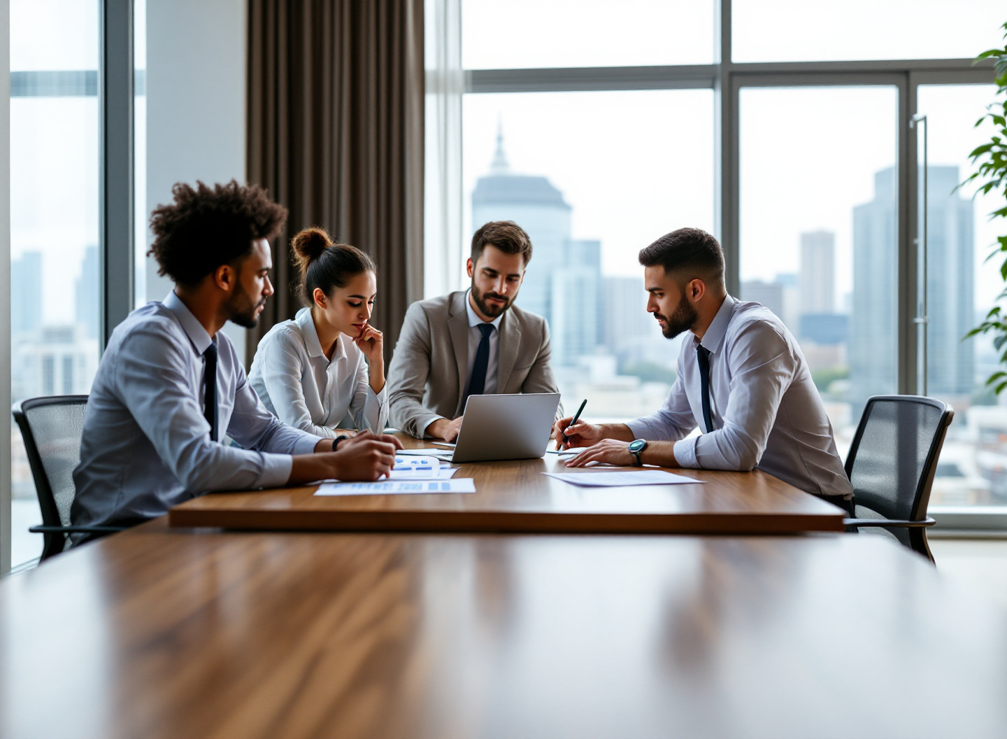 Pare de adivinhar rentabilidade: aprenda a calcular o valor presente líquido em 10 minutos 4 Equipe de gestores analisando gráficos de valor presente líquido em reunião corporativa de decisão de investimento