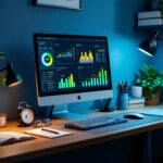 Calculadora financeira online em computador com gráficos de orçamento e controle de despesas