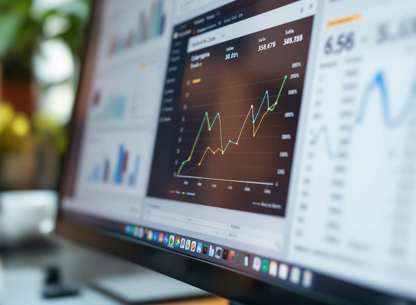 Faturamento Não é Lucro: O Guia Definitivo de Fluxo de Caixa no Excel para Pequenas Empresas 3 Planilha Excel de fluxo de caixa diário com colunas, dados e gráfico de saldo acumulado em monitor de computador
