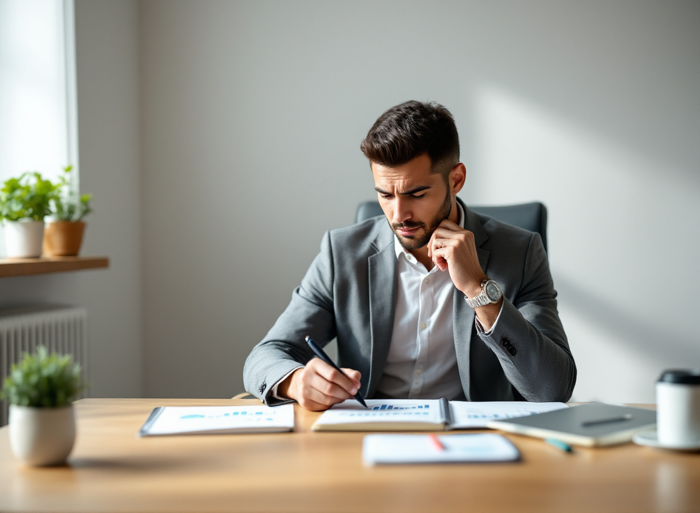 Empreendedor analisando gráficos financeiros e dados de faturamento em notebook